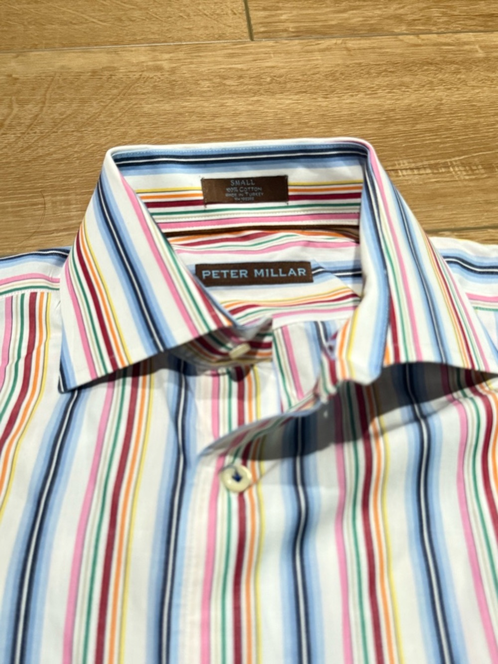 Peter Millar Multistripe Button-Down Shirt in Blue, Pink, Yellow and Green